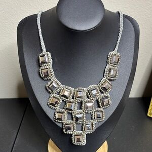 Silver Bib Macrame Statement Modernist Necklace